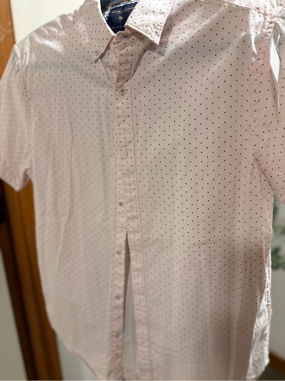 Denim & Flower Ricky Singh Men’s S Light Pink Black Polka Dot Button Up